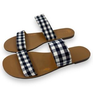 J. Crew Factory Navy Gingham Plaid Boardwalk Slide Sandals 7